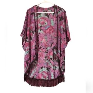 Hot Topic Tie Dye Fringe Kimono Oversized Boho Festival Layer Size Medium